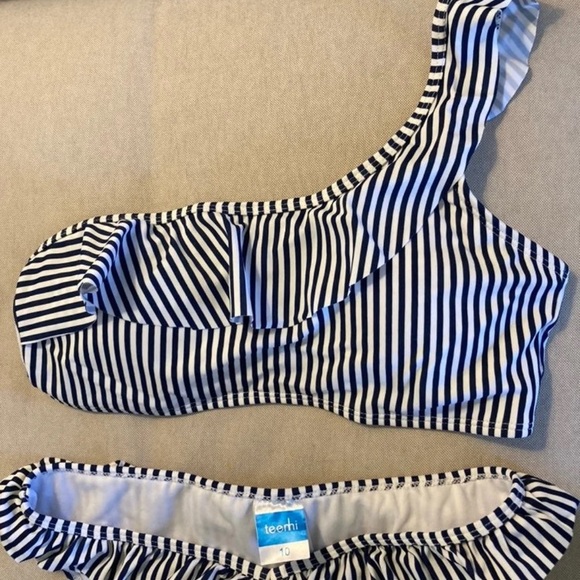 Striped Navy/White One Strap Bikini Med. - Picture 3 of 8